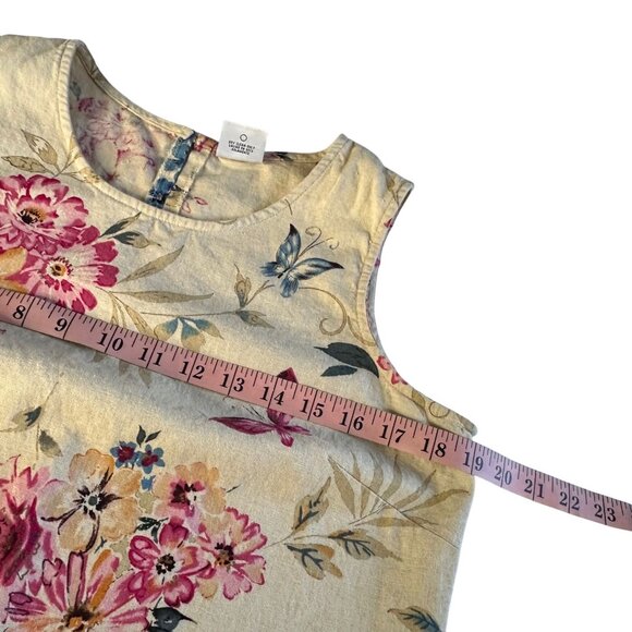 Vintage Floral Linen Shift Dress Sleeveless Butterfly Spring Fairy Feminine - Picture 7 of 10